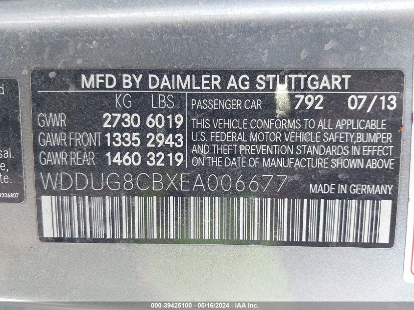 2014 Mercedes-Benz S 550 VIN: WDDUG8CBXEA006677 Lot: 39425100