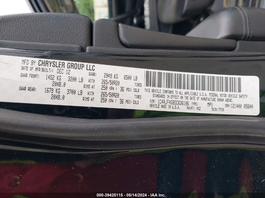 2013 Jeep Grand Cherokee Laredo VIN: 1C4RJFAG8DC636186 Lot: 39425115