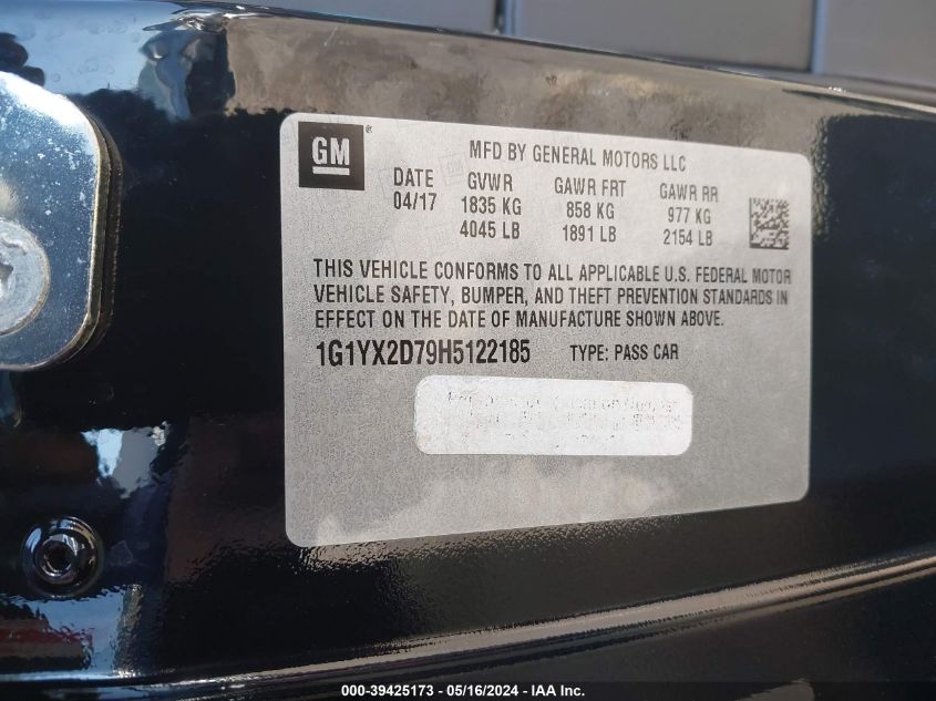 2017 Chevrolet Corvette Grand Sport VIN: 1G1YX2D79H5122185 Lot: 39425173