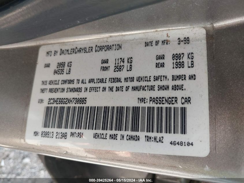1999 Chrysler 300M VIN: 2C3HE66G2XH730885 Lot: 39425264