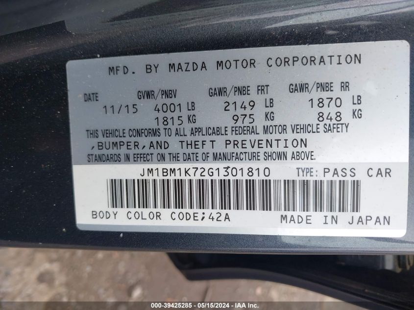 2016 MAZDA MAZDA3 I SPORT - JM1BM1K72G1301810