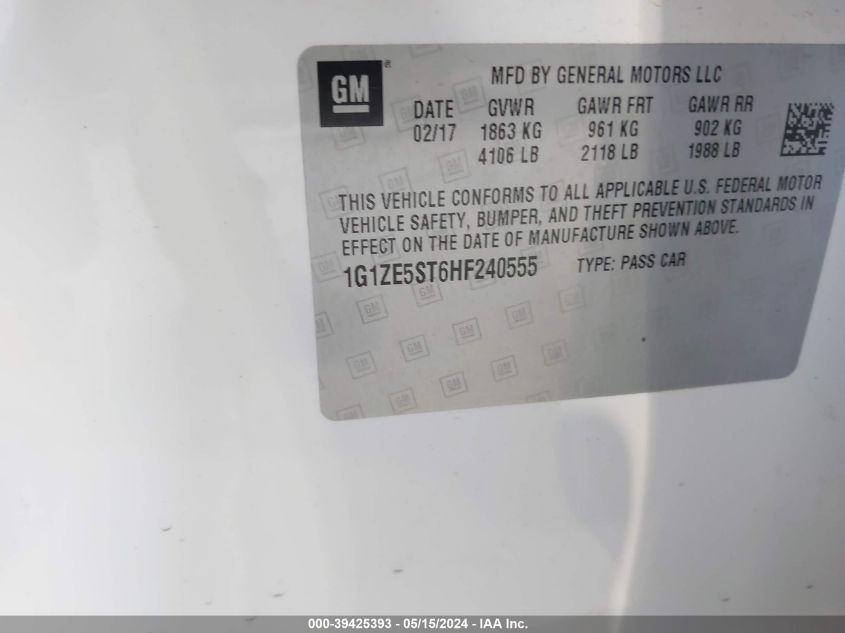 2017 Chevrolet Malibu 1Lt VIN: 1G1ZE5ST6HF240555 Lot: 39425393