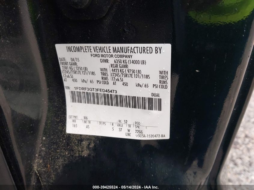 2015 Ford F-350 Chassis Xl VIN: 1FDRF3GT3FED45473 Lot: 39425524