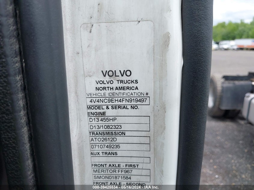 2015 Volvo Vn Vnl VIN: 4V4NC9EH4FN919497 Lot: 39425534