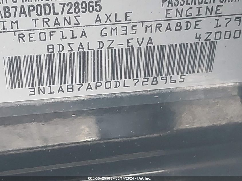 2013 Nissan Sentra Sv VIN: 3N1AB7AP0DL728965 Lot: 39425585