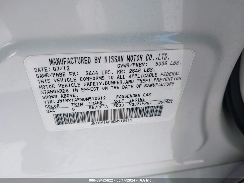 2013 INFINITI M37 - JN1BY1AP9DM510612