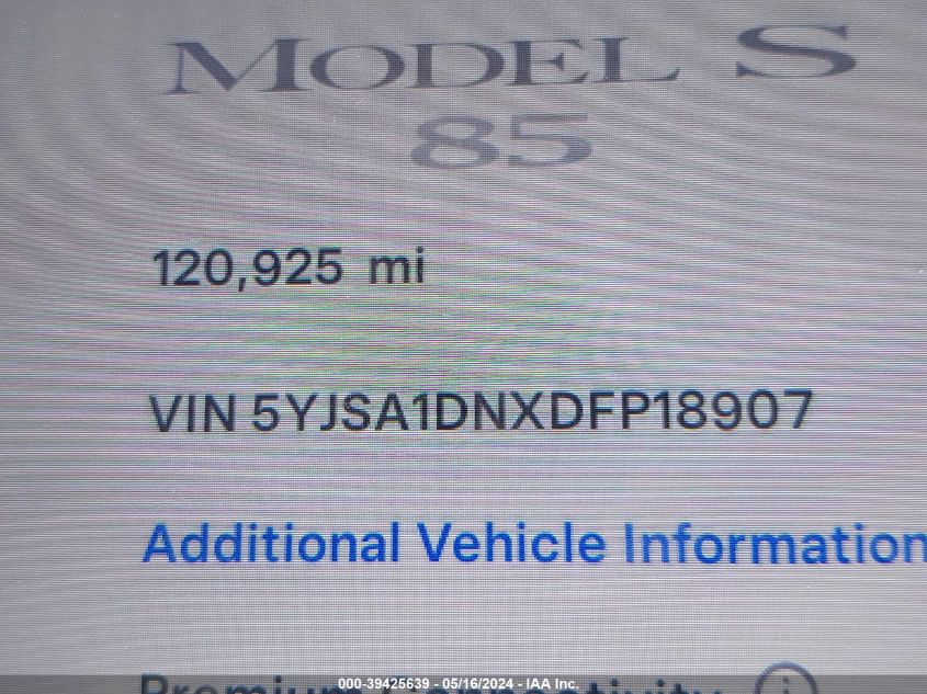 2013 Tesla Model S VIN: 5YJSA1DNXDFP18907 Lot: 39425639