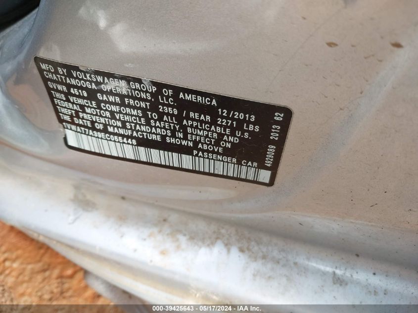 2014 Volkswagen Passat 1.8T Wolfsburg Edition VIN: 1VWAT7A39EC055448 Lot: 39425643