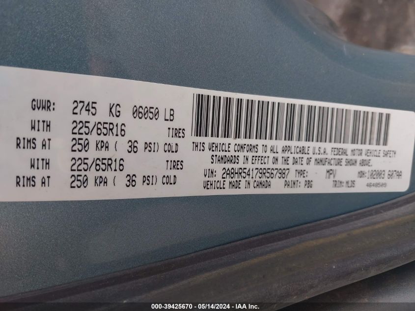 2009 Chrysler Town & Country Touring VIN: 2A8HR54179R567987 Lot: 39425670