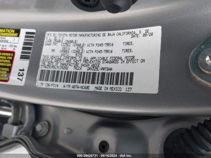 2020 TOYOTA TACOMA SR5 V6 - 3TMAZ5CN5LM139282