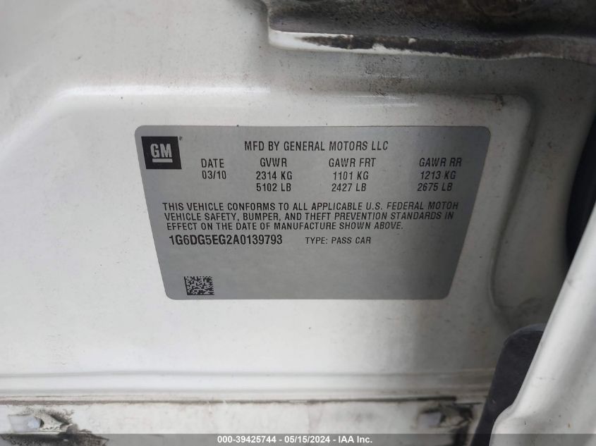2010 Cadillac Cts Luxury VIN: 1G6DG5EG2A0139793 Lot: 39425744