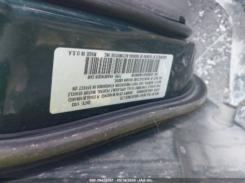 2003 Subaru Legacy L/L W/Special Edition Package VIN: 4S3BH635136309246 Lot: 39425787