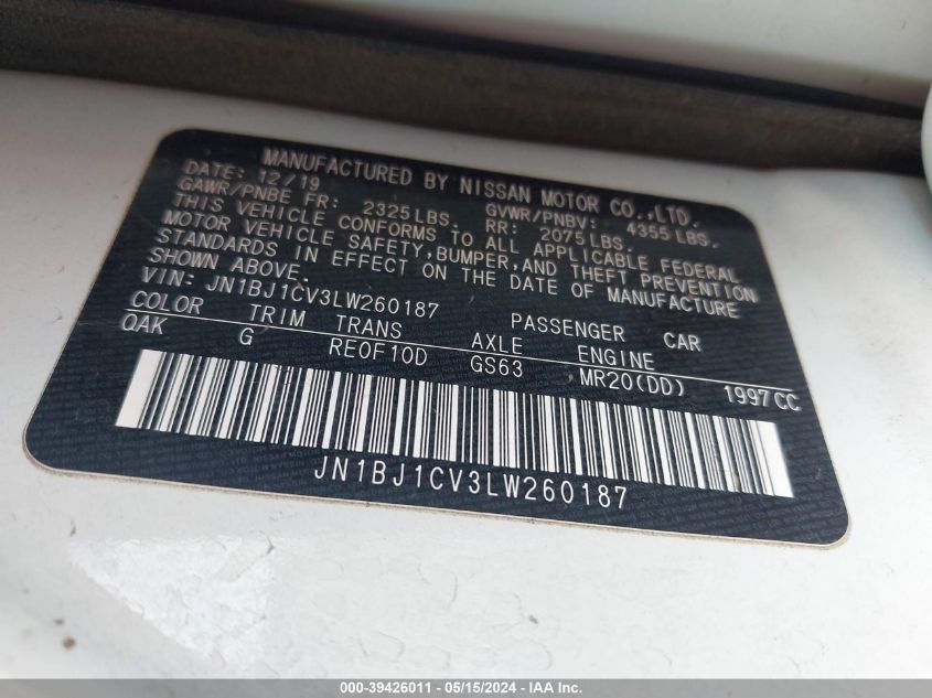 2020 NISSAN ROGUE SPORT S FWD XTRONIC CVT - JN1BJ1CV3LW260187