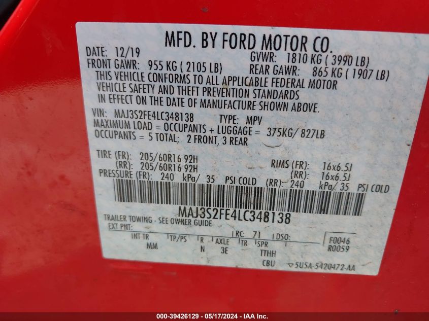 2020 FORD ECOSPORT S - MAJ3S2FE4LC348138