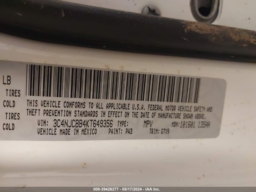 2019 Jeep Compass Altitude Fwd VIN: 3C4NJCBB4KT649356 Lot: 39426277