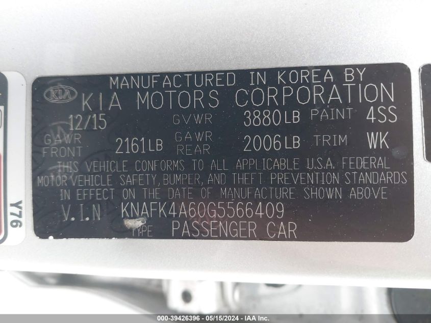 2016 KIA FORTE LX - KNAFK4A60G5566409