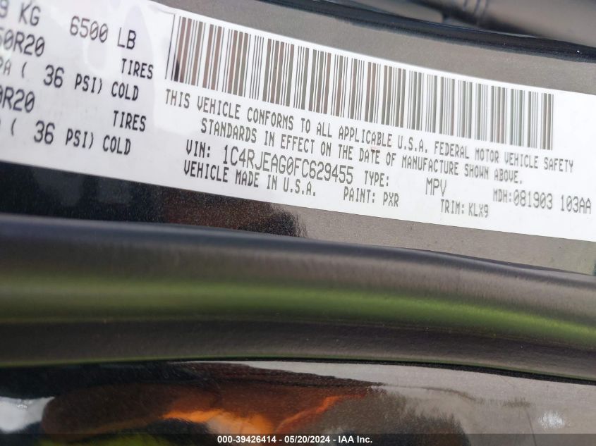 2015 Jeep Grand Cherokee Altitude VIN: 1C4RJEAG0FC629455 Lot: 39426414