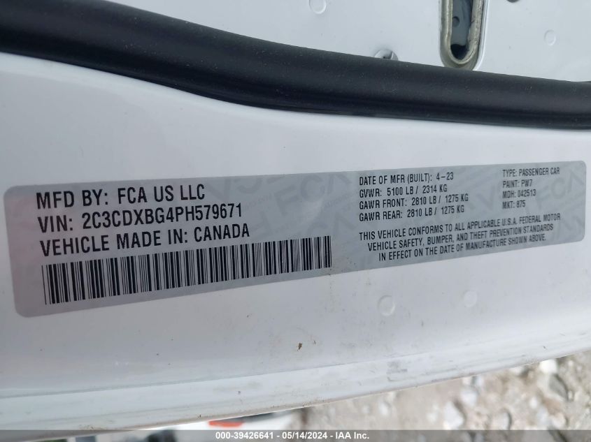 2023 DODGE CHARGER SXT - 2C3CDXBG4PH579671