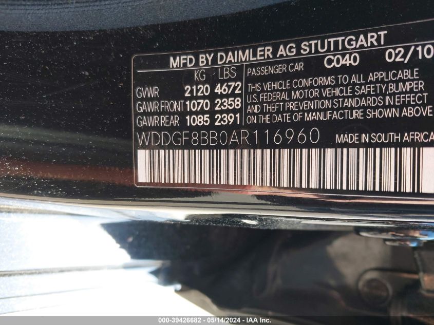 2010 Mercedes-Benz C 300 Luxury 4Matic/Sport 4Matic VIN: WDDGF8BB0AR116960 Lot: 39426682