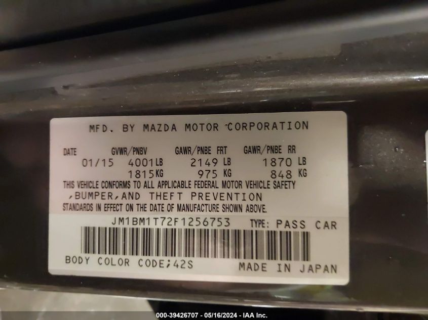 2015 Mazda Mazda3 I Sv VIN: JM1BM1T72F1256753 Lot: 39426707