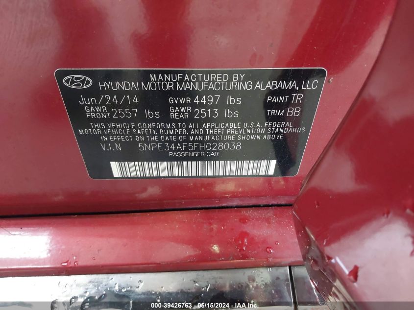 2015 Hyundai Sonata Sport VIN: 5NPE34AF5FH028038 Lot: 39426763