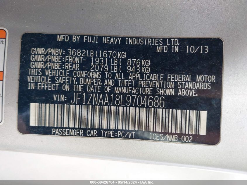 2014 Scion Fr-S VIN: JF1ZNAA18E9704686 Lot: 39426764