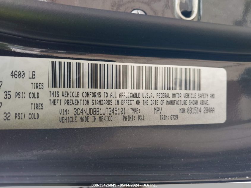 2018 Jeep Compass Latitude 4X4 VIN: 3C4NJDBB1JT345101 Lot: 39426849