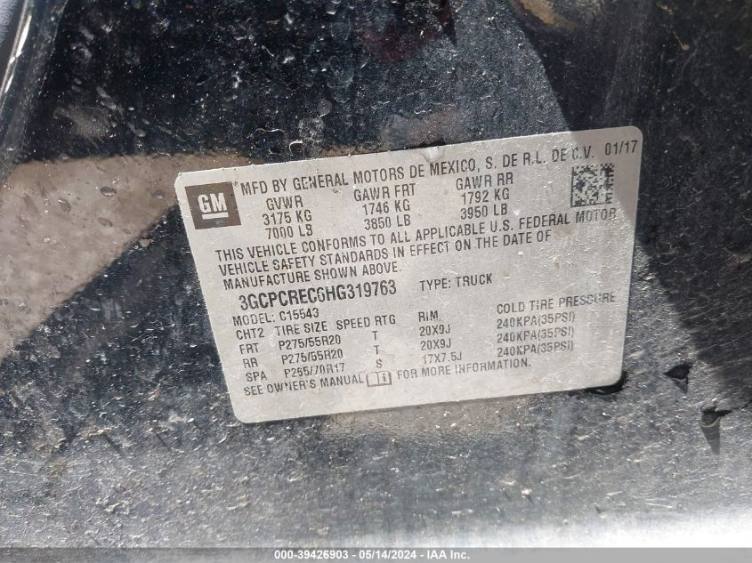2017 Chevrolet Silverado 1500 1Lt VIN: 3GCPCREC6HG319763 Lot: 39426903