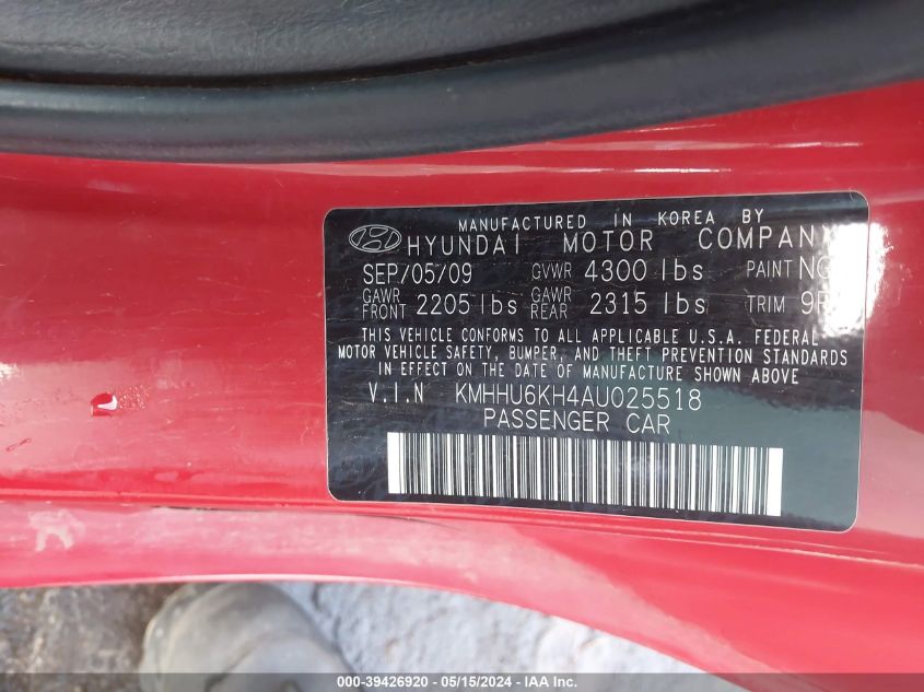 KMHHU6KH4AU025518 2010 Hyundai Genesis 3.8 Track