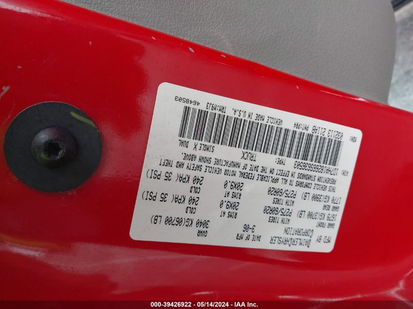 2006 Dodge Ram 1500 Slt VIN: 1D7HA18266S636503 Lot: 39426922