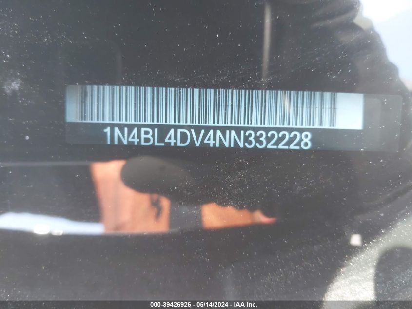 2022 Nissan Altima Sv Fwd VIN: 1N4BL4DV4NN332228 Lot: 39426926