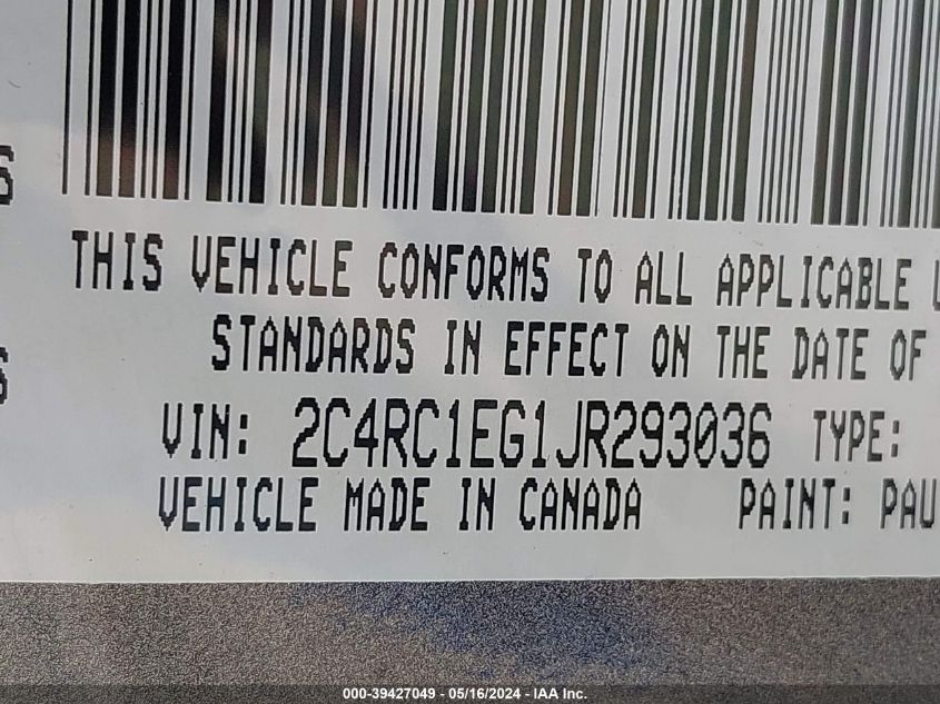 2018 CHRYSLER PACIFICA TOURING L PLUS - 2C4RC1EG1JR293036