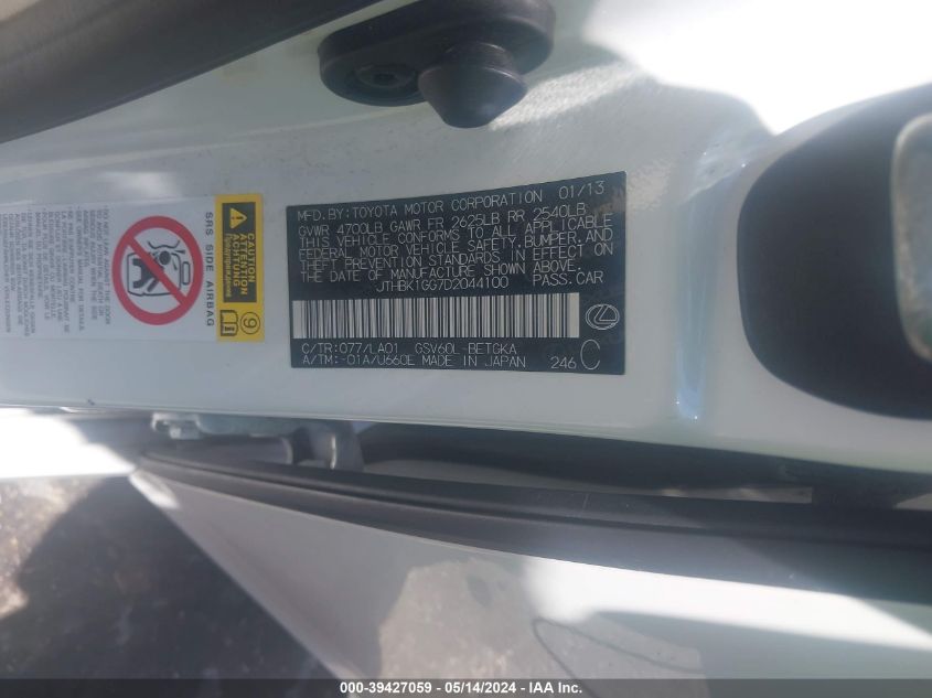 2013 Lexus Es 350 VIN: JTHBK1GG7D2044100 Lot: 39427059