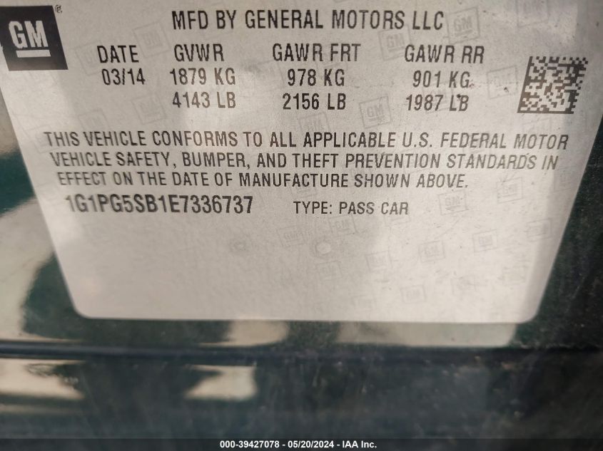 2014 Chevrolet Cruze Ltz VIN: 1G1PG5SB1E7336737 Lot: 39427078