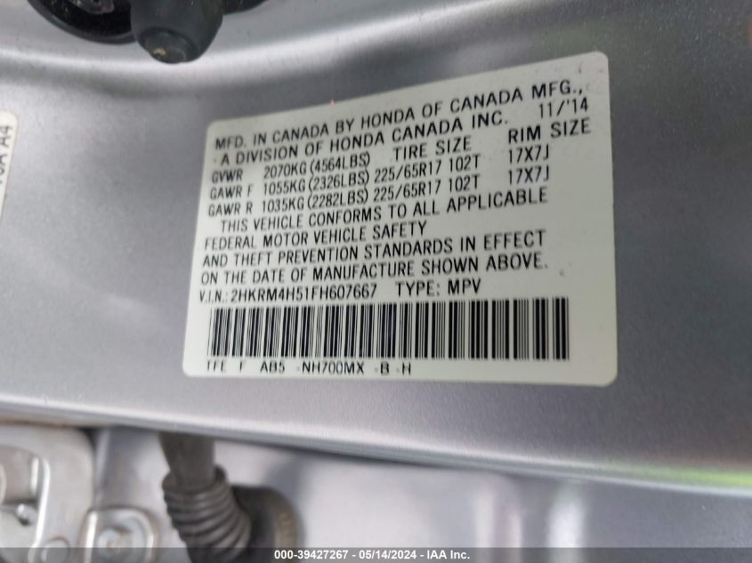 2015 HONDA CR-V EX - 2HKRM4H51FH607667