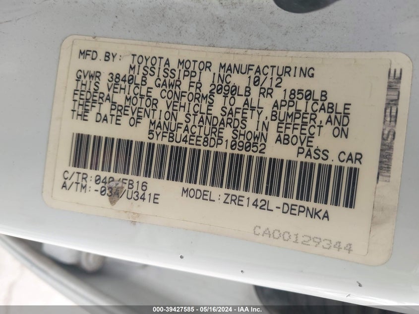 2013 TOYOTA COROLLA LE - 5YFBU4EE8DP109052