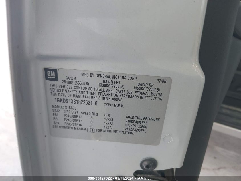 2008 GMC Envoy Sle VIN: ALP10CD500G500HR1 Lot: 39427622