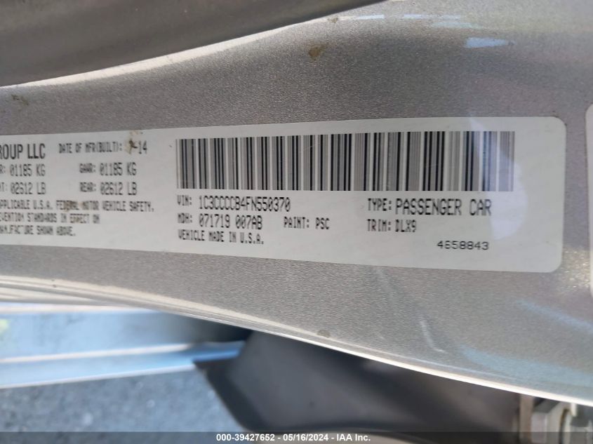 2015 Chrysler 200 C VIN: 1C3CCCCB4FN550370 Lot: 39427652