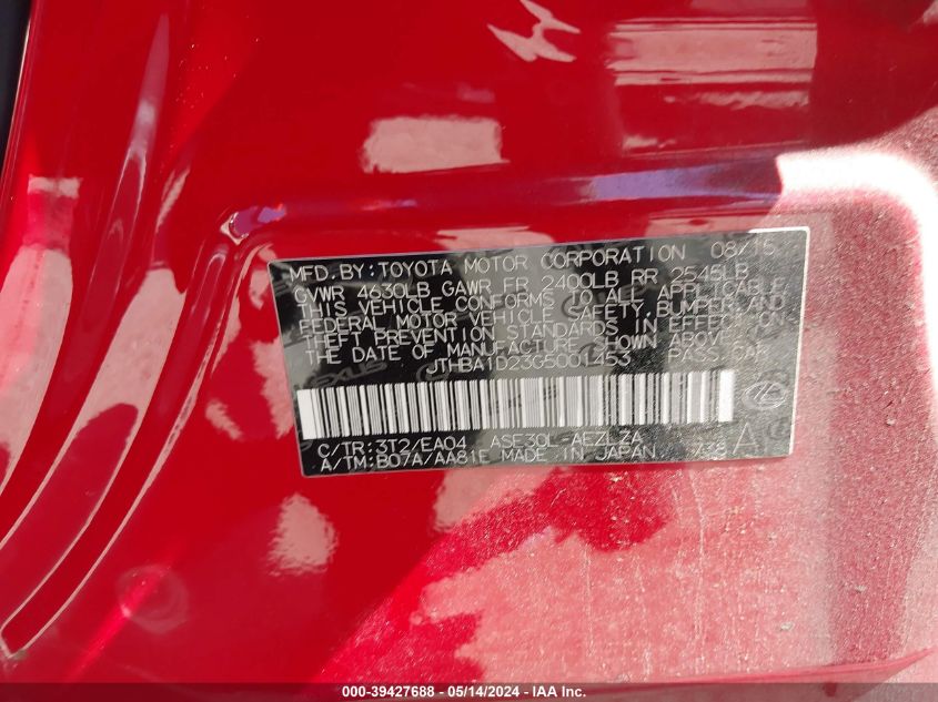 2016 Lexus Is 200T VIN: JTHBA1D23G5001453 Lot: 39427688