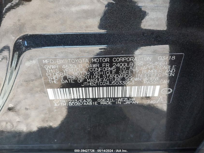 2018 Lexus Is 350 VIN: JTHBZ1D24J5033053 Lot: 39427726