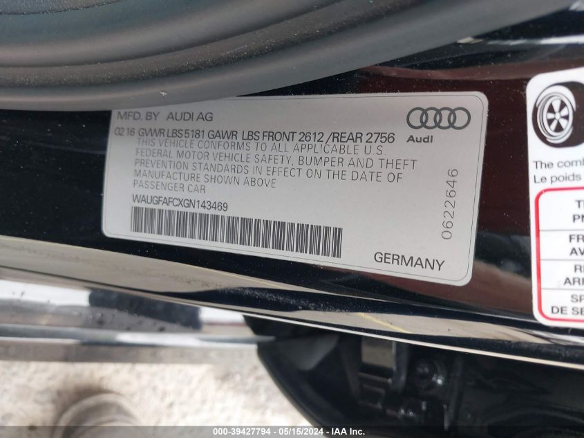 2016 AUDI A6 PREMIUM PLUS - WAUGFAFCXGN143469