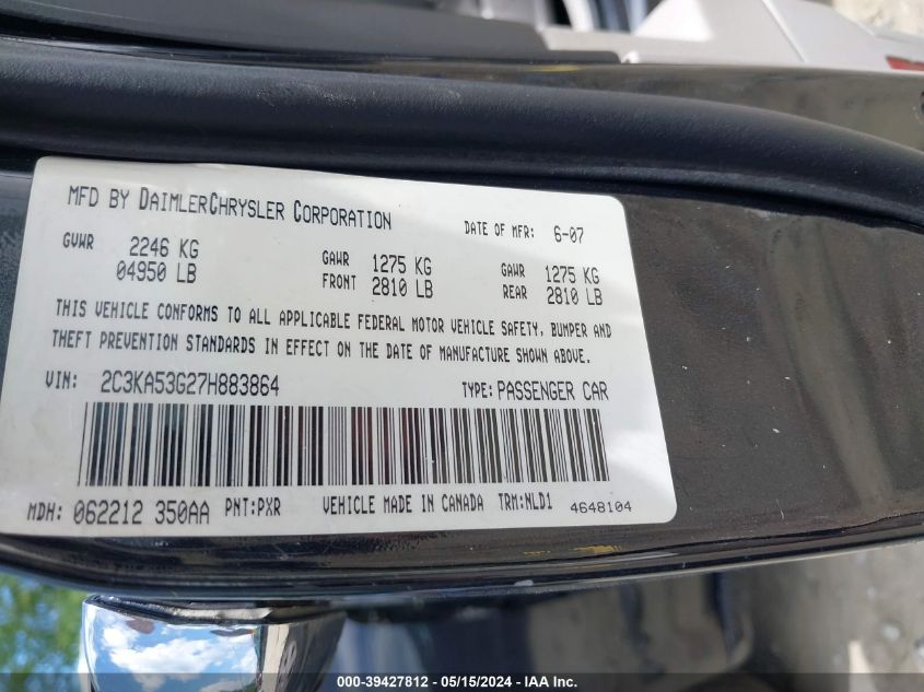 2007 Chrysler 300 Touring VIN: 2C3KA53G27H883864 Lot: 39427812