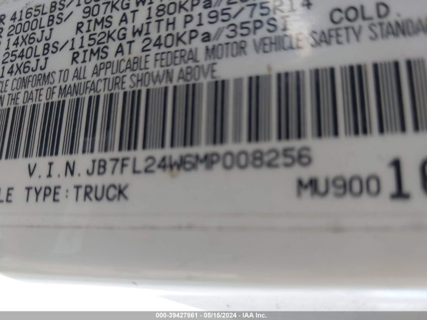 1991 Dodge Ram 50 VIN: JB7FL24W6MP008256 Lot: 39427861