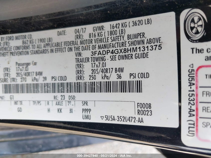 2017 FORD FIESTA ST - 3FADP4GX8HM131375