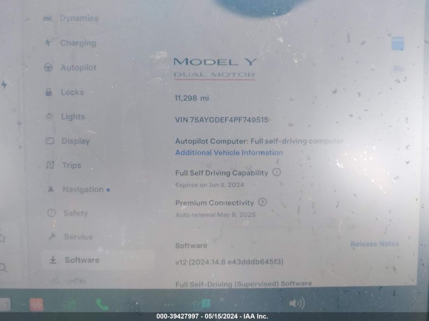 2023 Tesla Model Y Awd/Performance Dual Motor All-Wheel Drive VIN: 7SAYGDEF4PF749515 Lot: 39427997