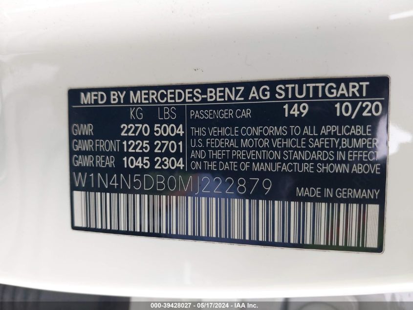 2021 Mercedes-Benz Amg Gla 45 4Matic VIN: W1N4N5DB0MJ222879 Lot: 39428027