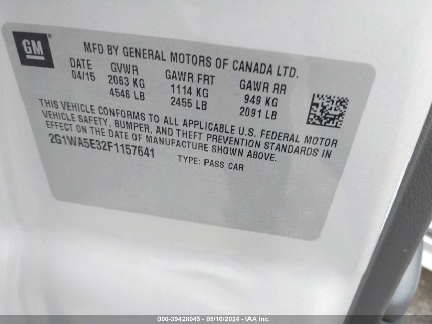 2015 CHEVROLET IMPALA LIMITED LS - 2G1WA5E32F1157641