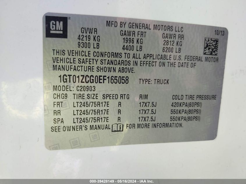 2014 GMC Sierra 2500Hd Work Truck VIN: 1GT01ZCG0EF165058 Lot: 39428149