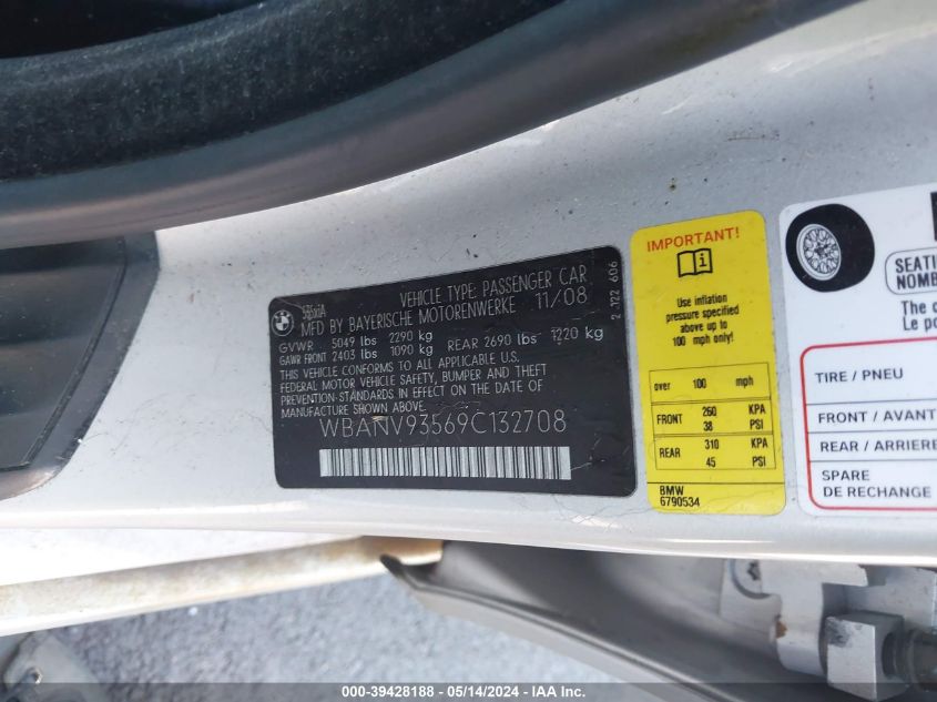2009 BMW 535I xDrive VIN: WBANV93569C132708 Lot: 39428188