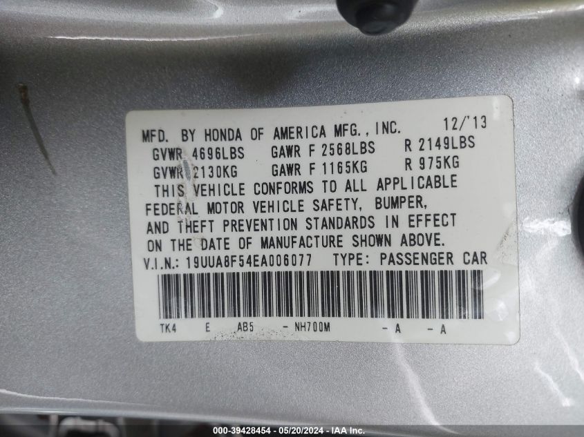 19UUA8F54EA006077 2014 Acura Tl 3.5